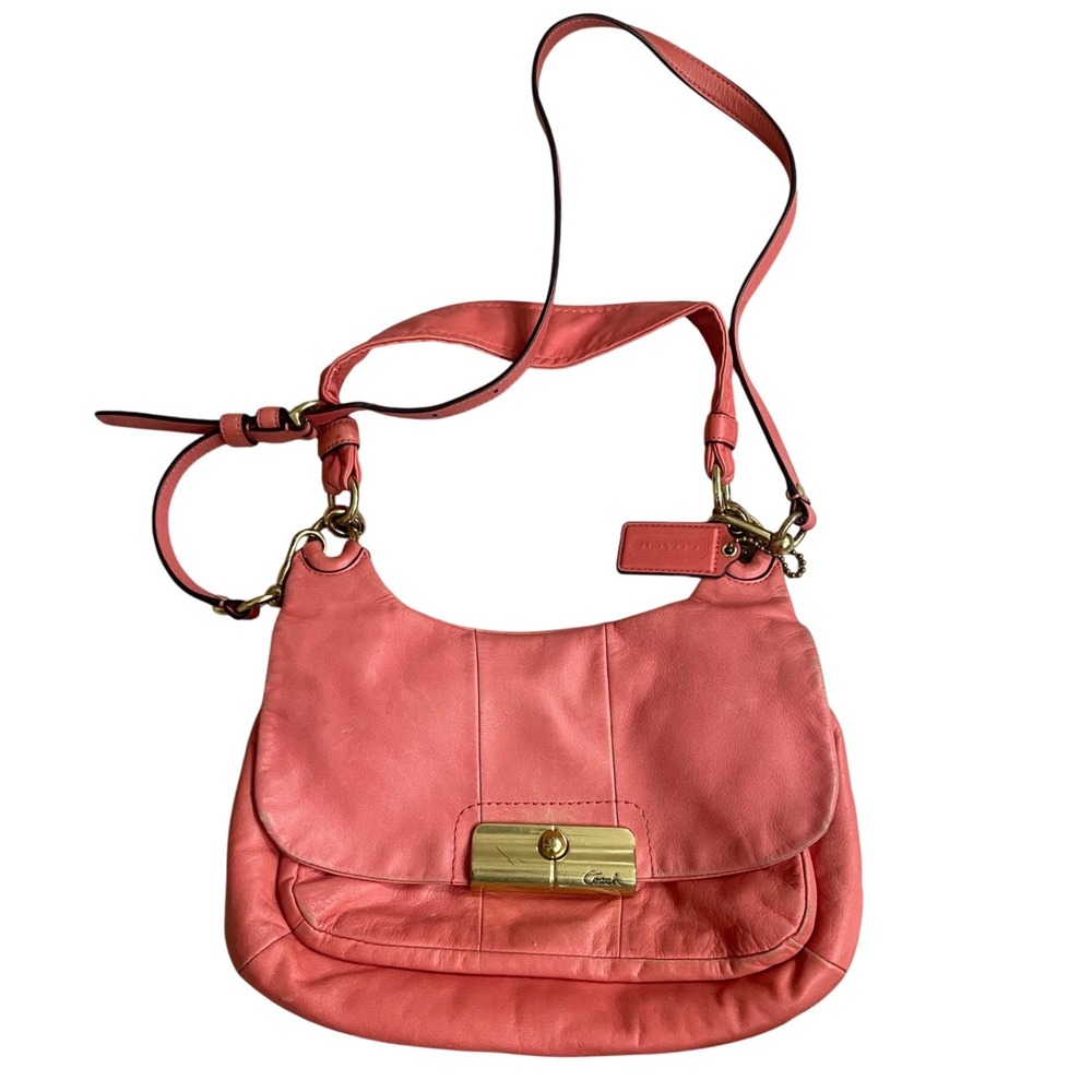 Genuine COACH Kristin Leather Purse - Coral Pink - Luxe Gold Hardware DUST BAG